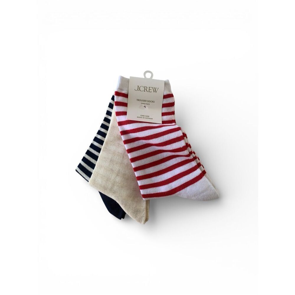 J.Crew Women Striped Trouser Socks 3-Pack Multi Color Cotton Blend One Size ,NEW